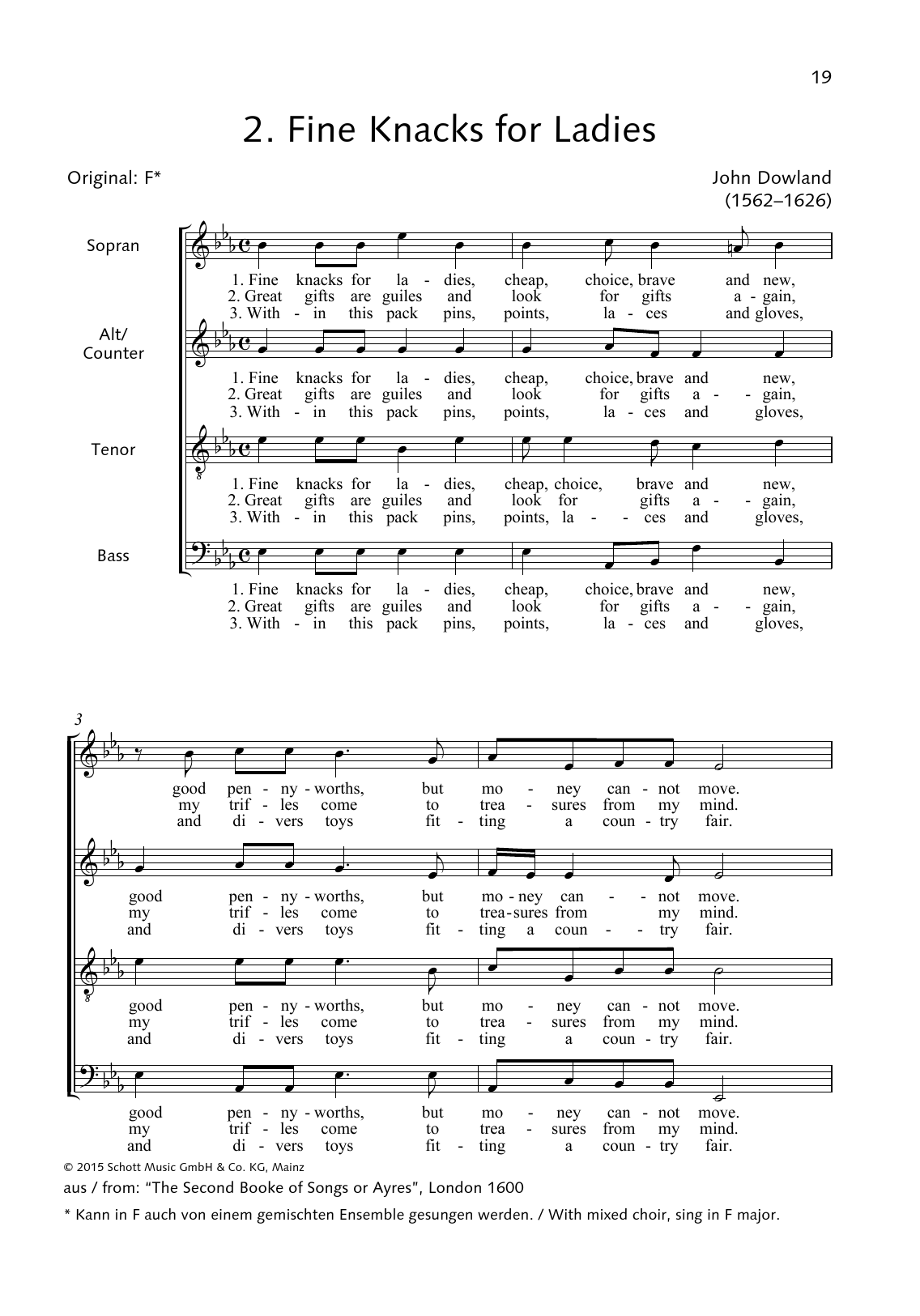 John Dowland Fine Knacks for Ladies Sheet Music Notes & Chords for Choral - Download or Print PDF