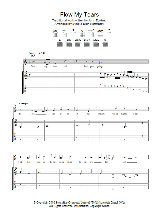 John Dowland Flow My Tears (as performed by Sting and Edin Karamazov) Sheet Music Notes & Chords for Guitar Tab - Download or Print PDF
