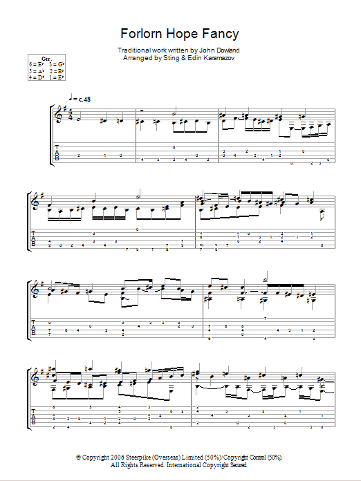 John Dowland Forlorn Hope Fancy (as performed by Sting and Edin Karamazov) Sheet Music Notes & Chords for Guitar Tab - Download or Print PDF