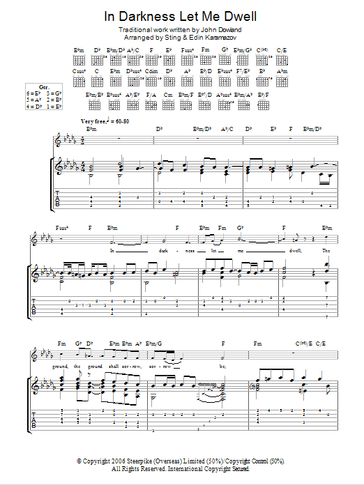 John Dowland In Darkness Let Me Dwell (as performed by Sting and Edin Karamazov) Sheet Music Notes & Chords for Guitar Tab - Download or Print PDF