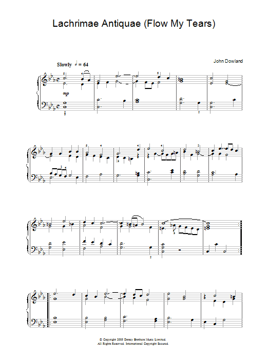 John Dowland Lachrimae Antiquae (Flow My Tears) Sheet Music Notes & Chords for Beginner Piano - Download or Print PDF