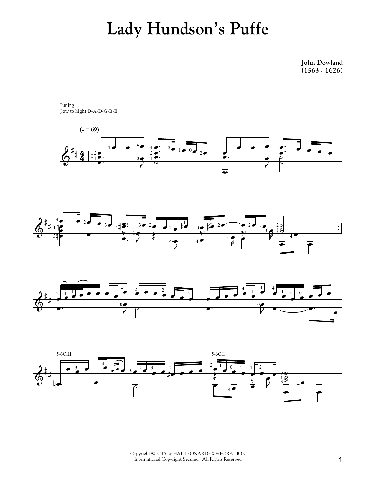 John Dowland Lady Hunsdon's Puffe Sheet Music Notes & Chords for Guitar Tab - Download or Print PDF John Dowland Lady Hunsdon's Puffe Sheet Music Notes & Chords for Guitar Tab - Download or Print PDF