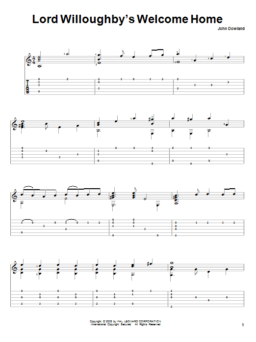John Dowland Lord Willoughby's Welcome Home Sheet Music Notes & Chords for Guitar Tab - Download or Print PDF John Dowland Lord Willoughby's Welcome Home Sheet Music Notes & Chords for Guitar Tab - Download or Print PDF