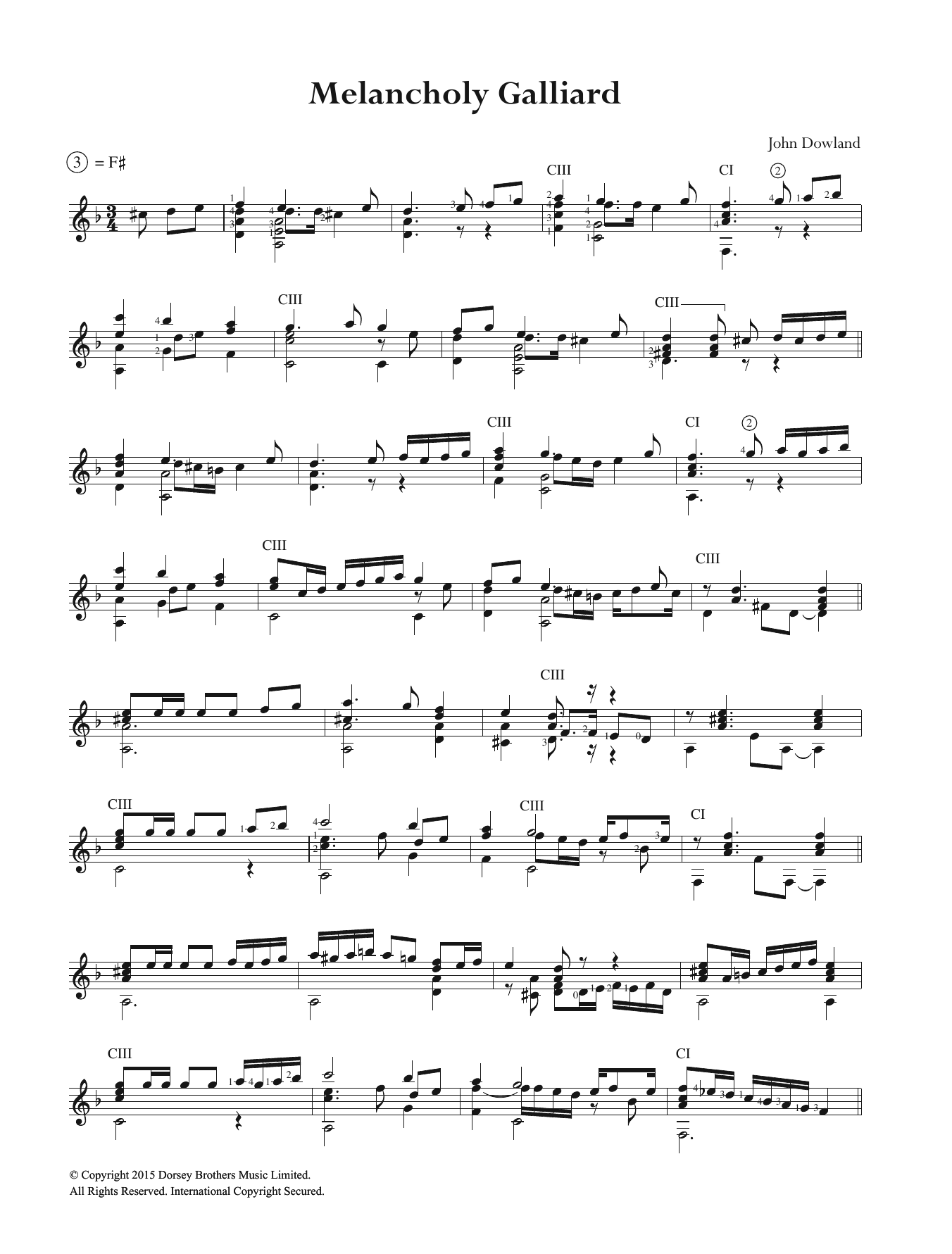 John Dowland Melancholy Galliard Sheet Music Notes & Chords for Guitar - Download or Print PDF