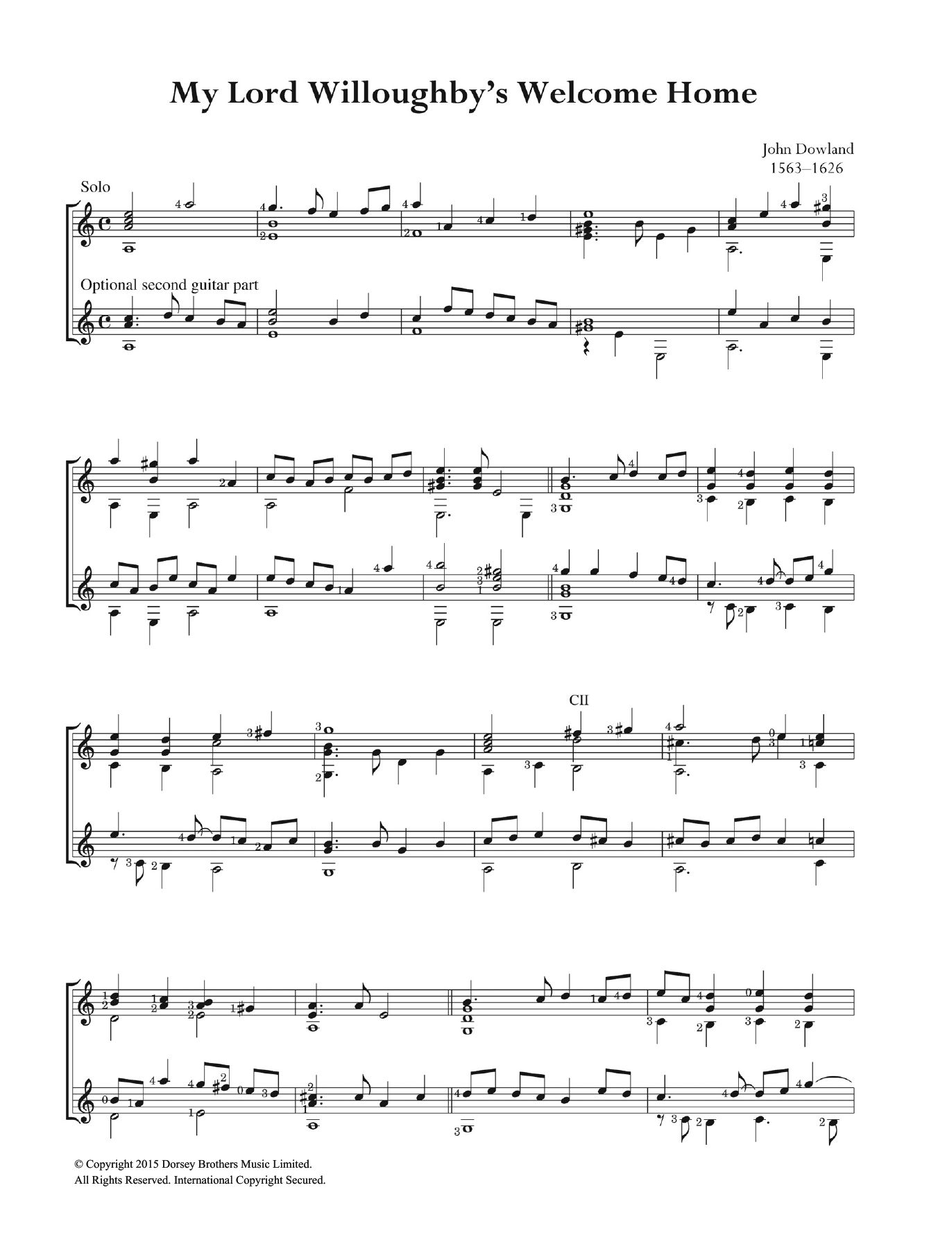 John Dowland My Lord Willoughby's Welcome Home Sheet Music Notes & Chords for Guitar - Download or Print PDF