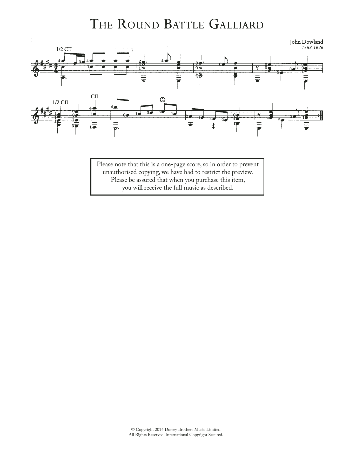John Dowland The Round Battle Galliard Sheet Music Notes & Chords for Guitar - Download or Print PDF