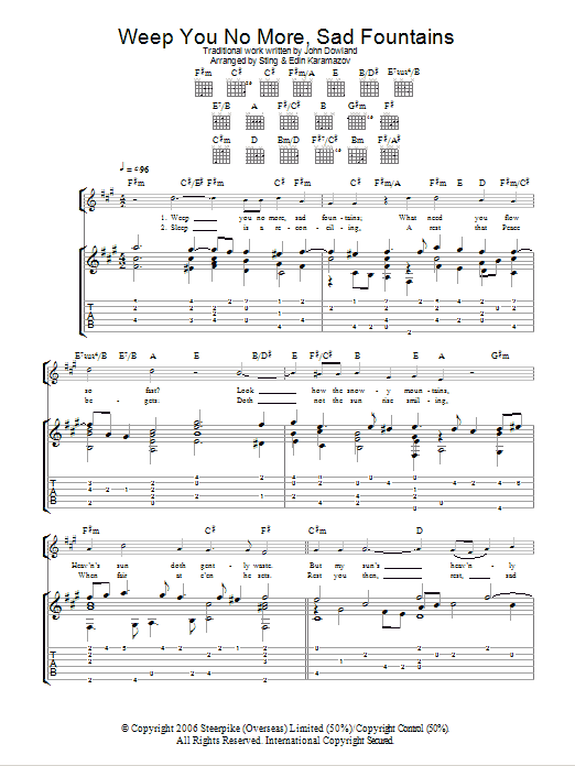 John Dowland Weep You No More, Sad Fountains (as performed by Sting and Edin Karamazov) Sheet Music Notes & Chords for Guitar Tab - Download or Print PDF