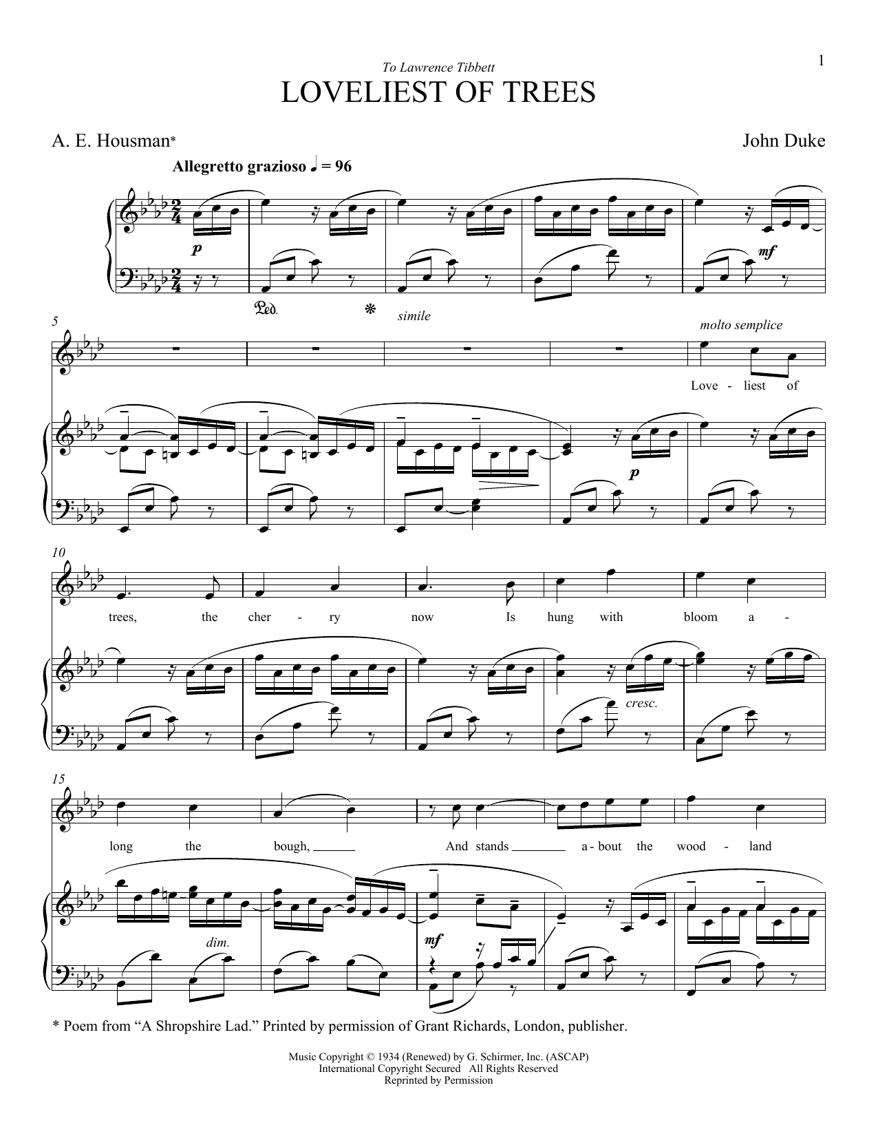 John Duke Loveliest Of Trees Sheet Music Notes & Chords for Piano & Vocal - Download or Print PDF