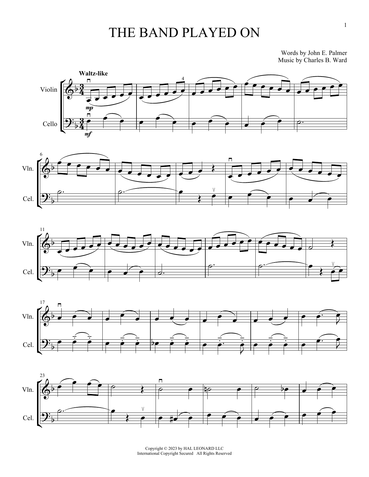 John E. Palmer The Band Played On (arr. Michelle Hynson) Sheet Music Notes & Chords for Instrumental Duet - Download or Print PDF