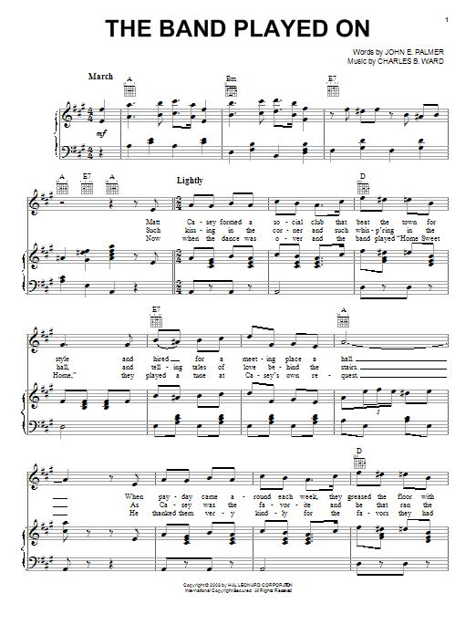 John E. Palmer The Band Played On Sheet Music Notes & Chords for Lyrics & Chords - Download or Print PDF