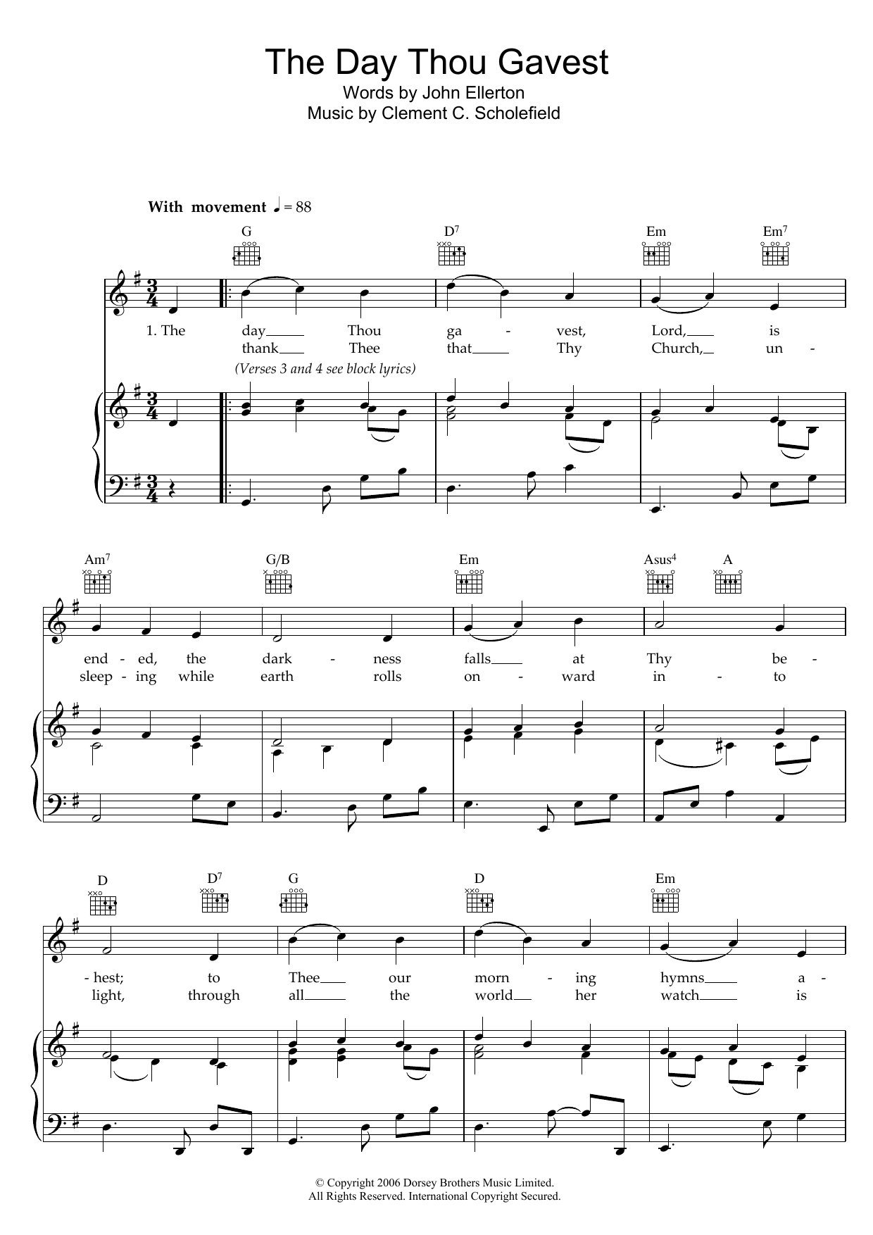 John Ellerton The Day Thou Gavest Sheet Music Notes & Chords for Piano, Vocal & Guitar (Right-Hand Melody) - Download or Print PDF