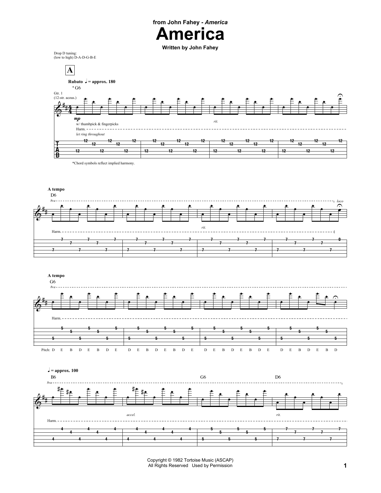 John Fahey America Sheet Music Notes & Chords for Guitar Tab - Download or Print PDF