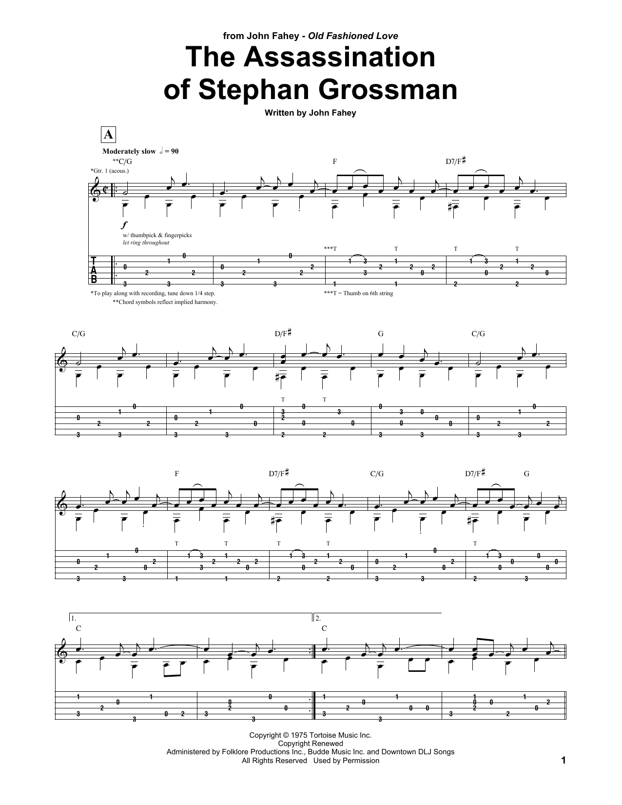 John Fahey Assassination Of Stephan Grossman Sheet Music Notes & Chords for Guitar Tab - Download or Print PDF