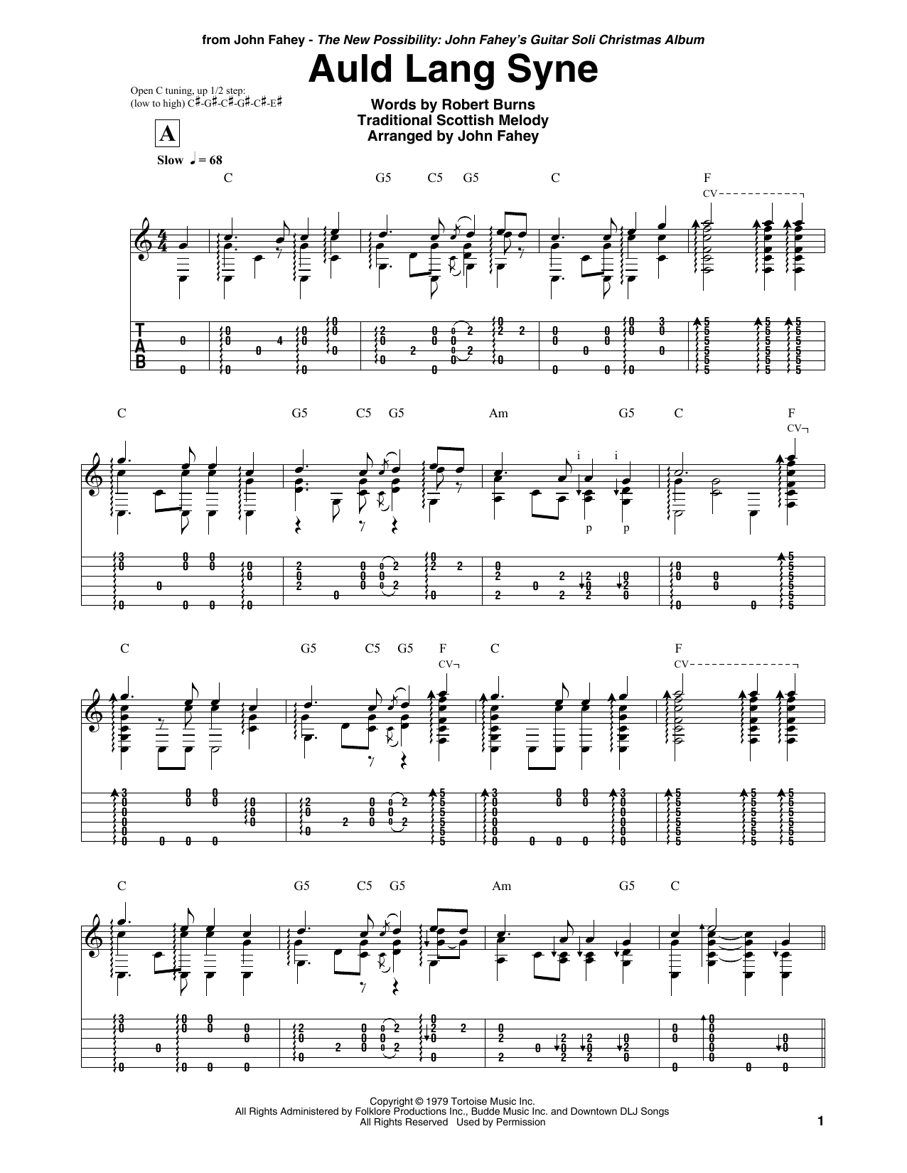 John Fahey Auld Lang Syne Sheet Music Notes & Chords for Guitar Tab - Download or Print PDF