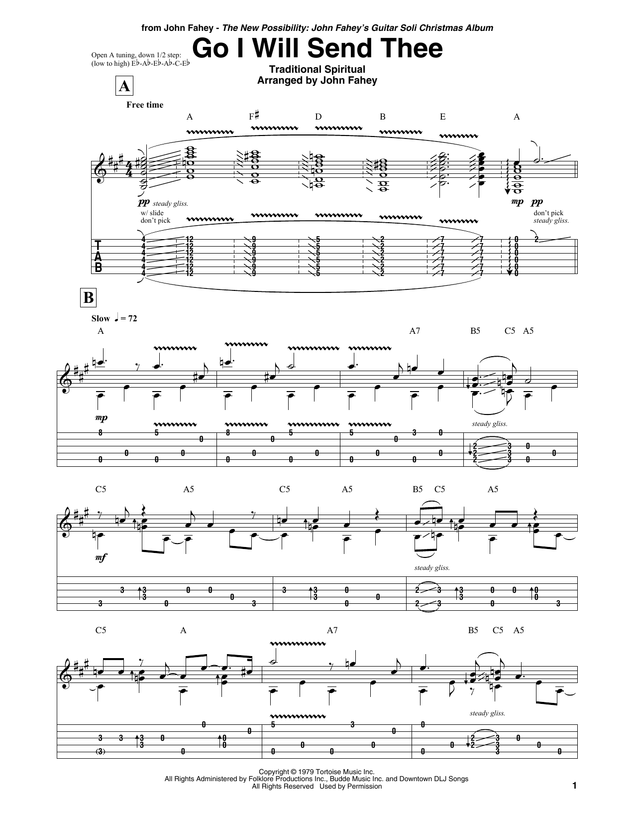 John Fahey Go I Will Send Thee Sheet Music Notes & Chords for Guitar Tab - Download or Print PDF
