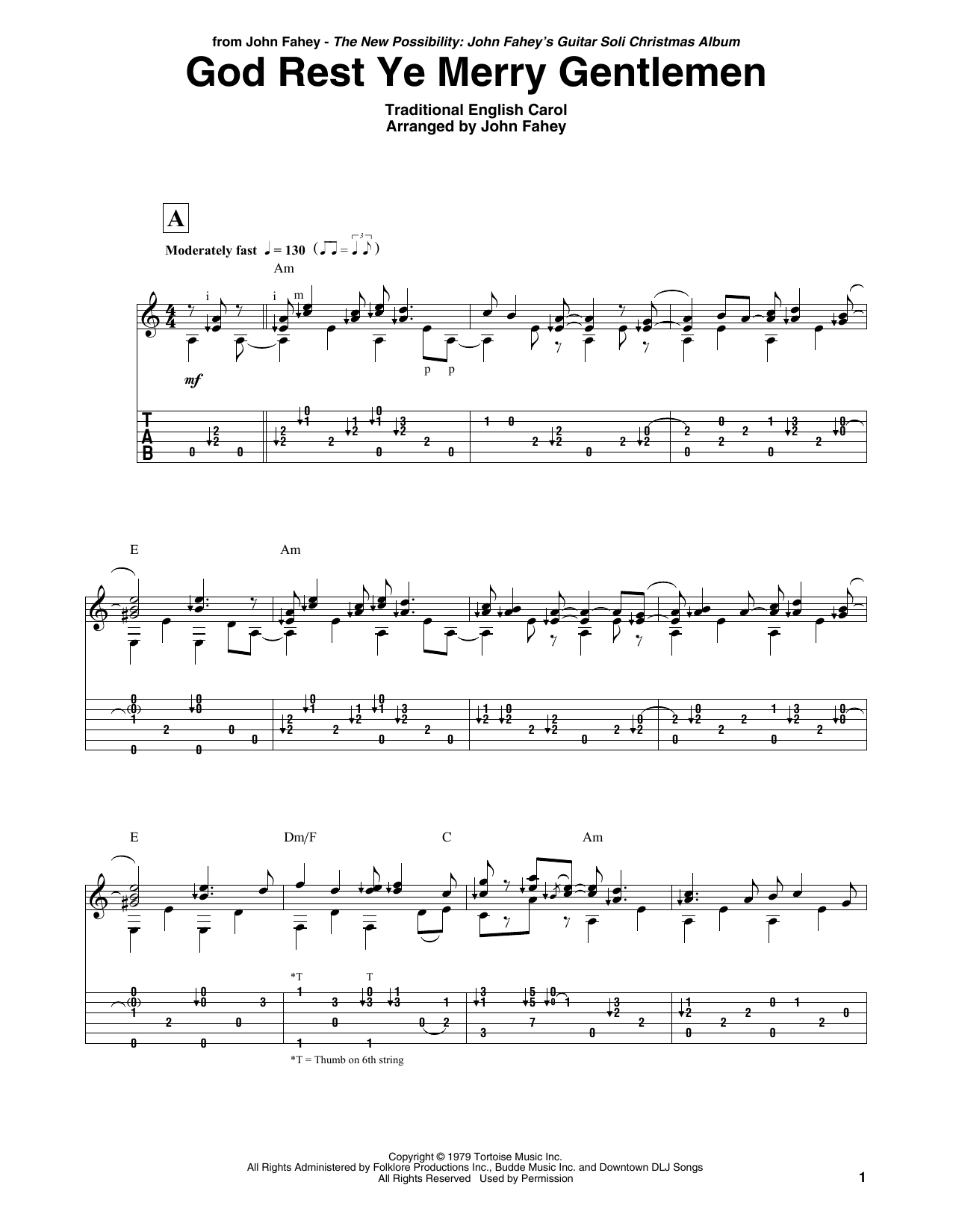 John Fahey God Rest Ye Merry Gentlemen Sheet Music Notes & Chords for Guitar Tab - Download or Print PDF