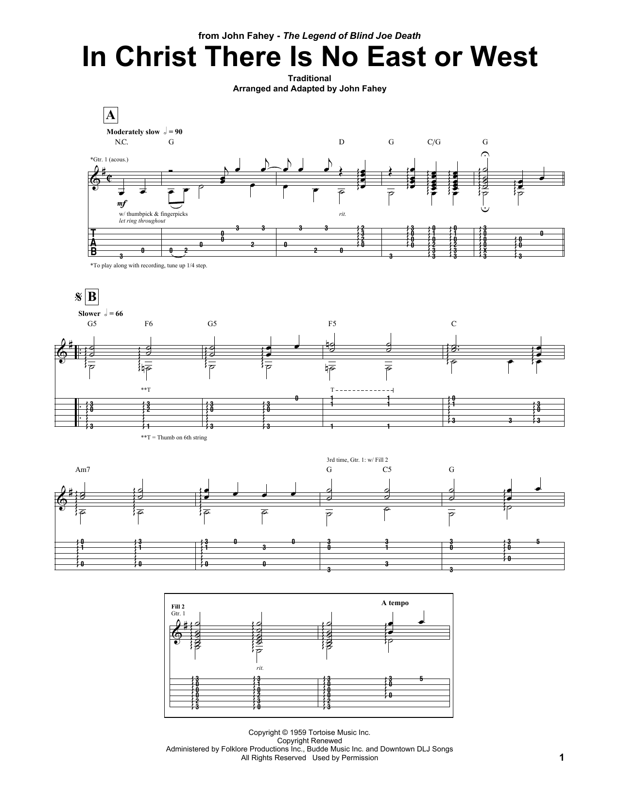 John Fahey In Christ There Is No East Or West Sheet Music Notes & Chords for Guitar Tab - Download or Print PDF