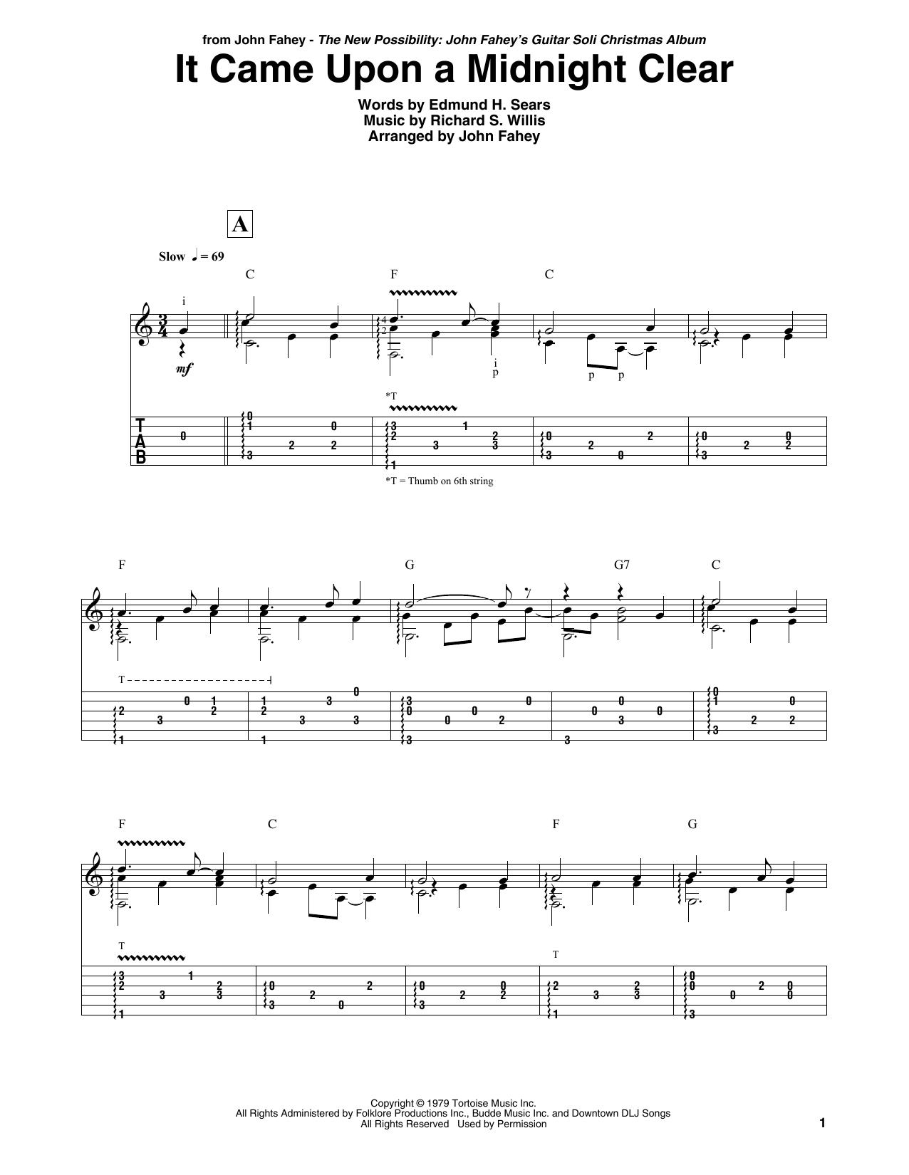 John Fahey It Came Upon A Midnight Clear Sheet Music Notes & Chords for Guitar Tab - Download or Print PDF