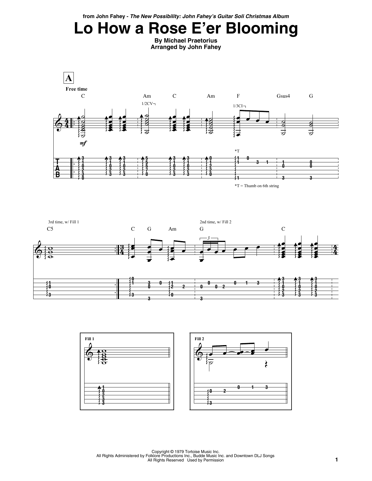 John Fahey Lo How A Rose E'er Blooming Sheet Music Notes & Chords for Guitar Tab - Download or Print PDF
