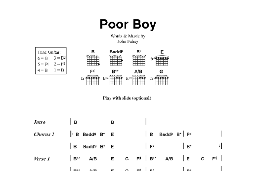 John Fahey Poor Boy Sheet Music Notes & Chords for Lyrics & Chords - Download or Print PDF