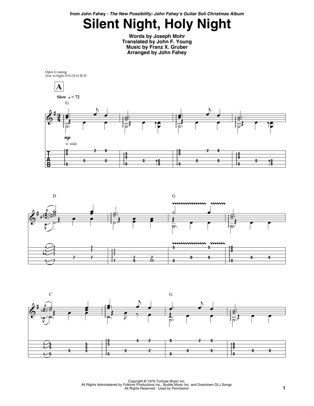 John Fahey Silent Night, Holy Night Sheet Music Notes & Chords for Guitar Tab - Download or Print PDF