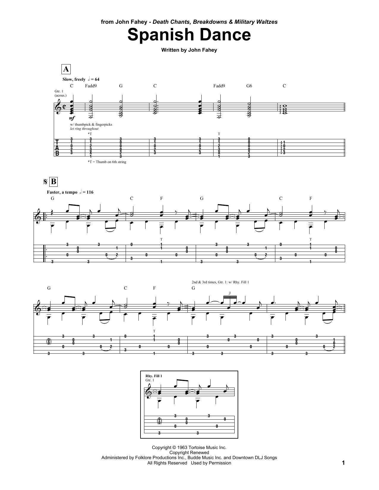 John Fahey Spanish Dance Sheet Music Notes & Chords for Guitar Tab - Download or Print PDF