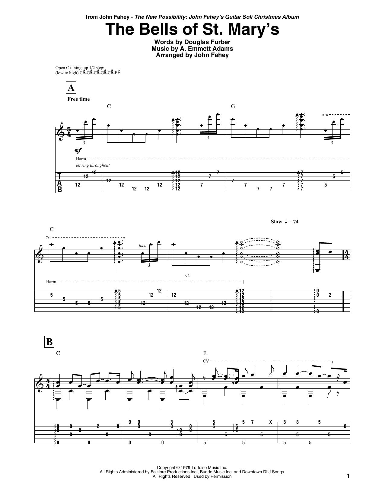 John Fahey The Bells Of St. Mary's Sheet Music Notes & Chords for Guitar Tab - Download or Print PDF