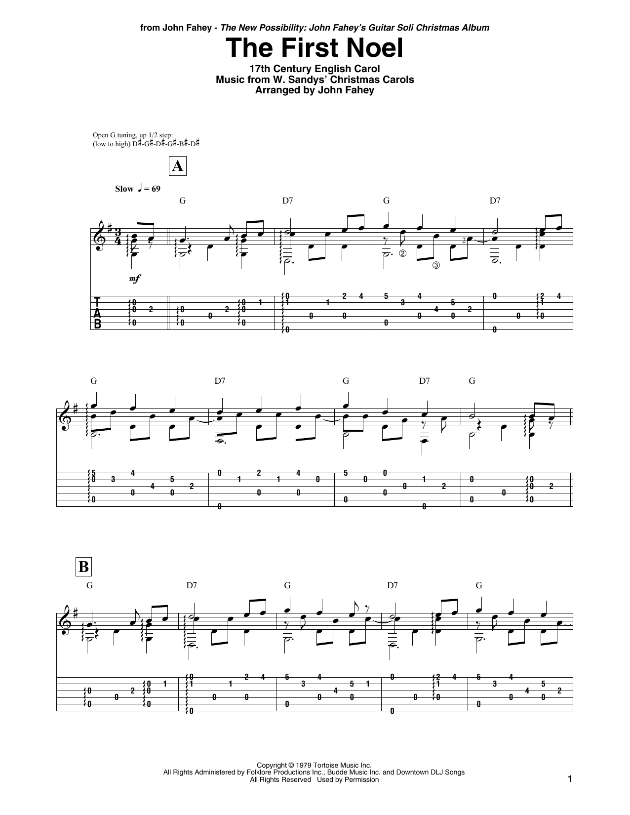 John Fahey The First Noel Sheet Music Notes & Chords for Guitar Tab - Download or Print PDF