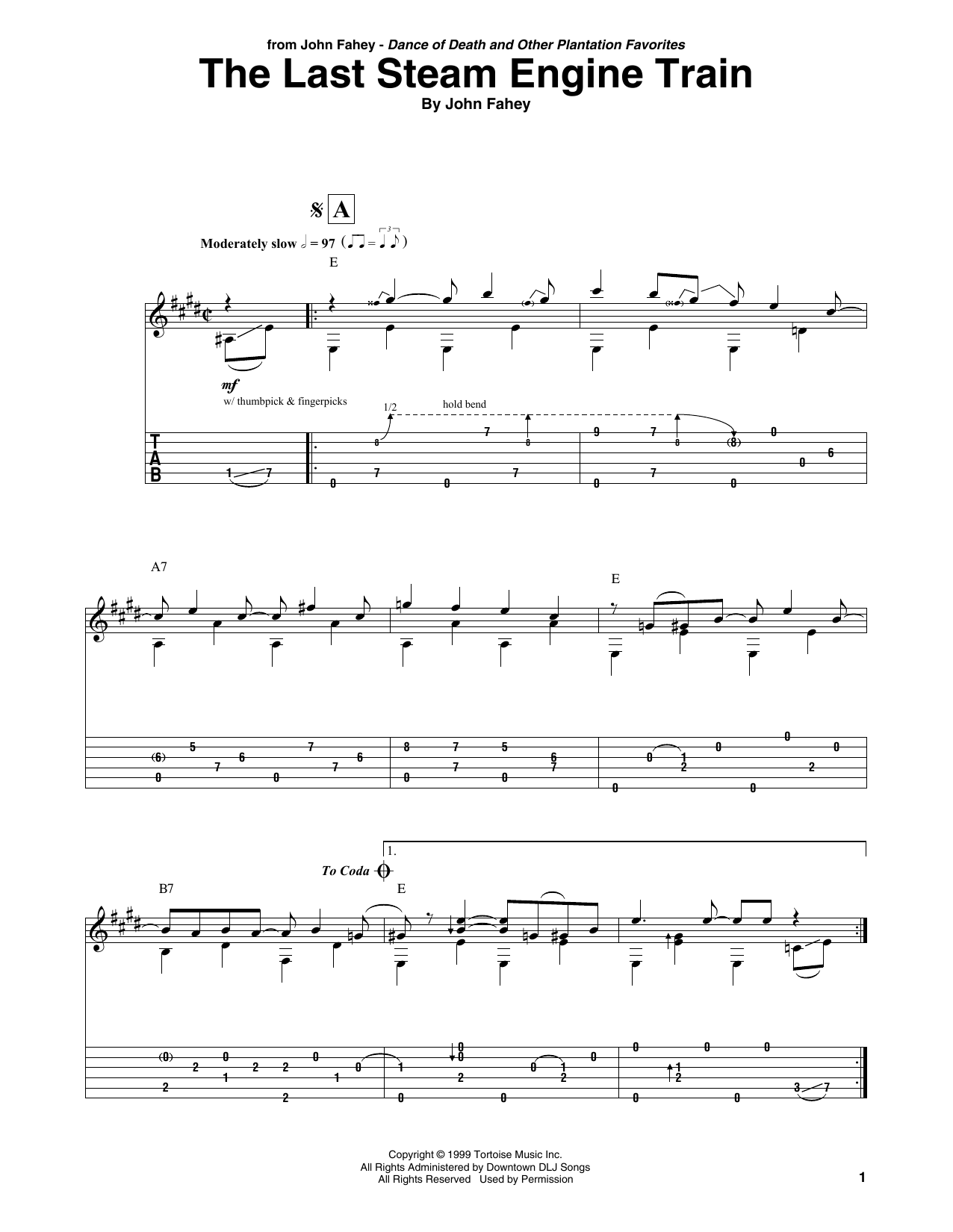 John Fahey The Last Steam Engine Train Sheet Music Notes & Chords for Solo Guitar Tab - Download or Print PDF