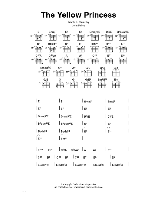 John Fahey The Yellow Princess Sheet Music Notes & Chords for Lyrics & Chords - Download or Print PDF