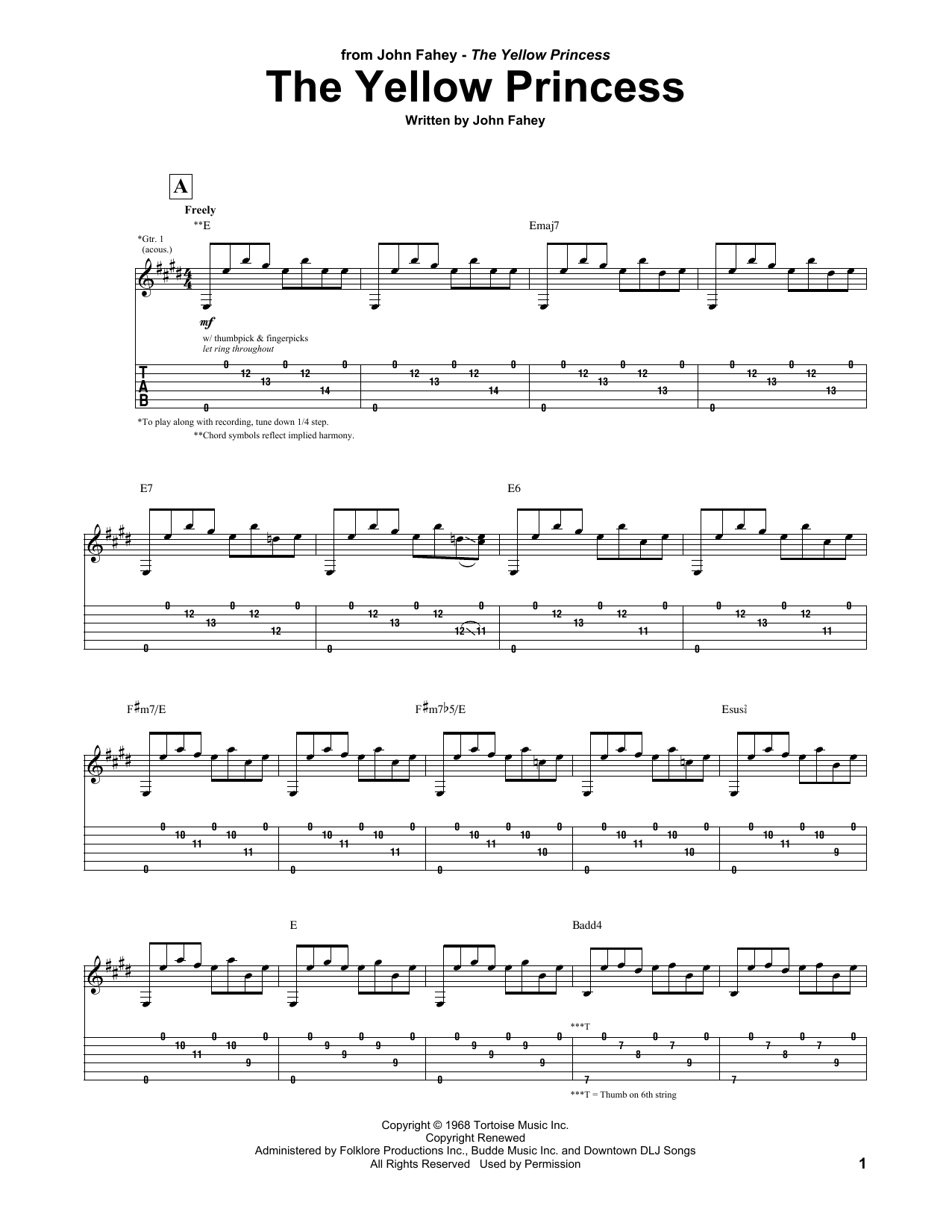John Fahey The Yellow Princess Sheet Music Notes & Chords for Lyrics & Chords - Download or Print PDF