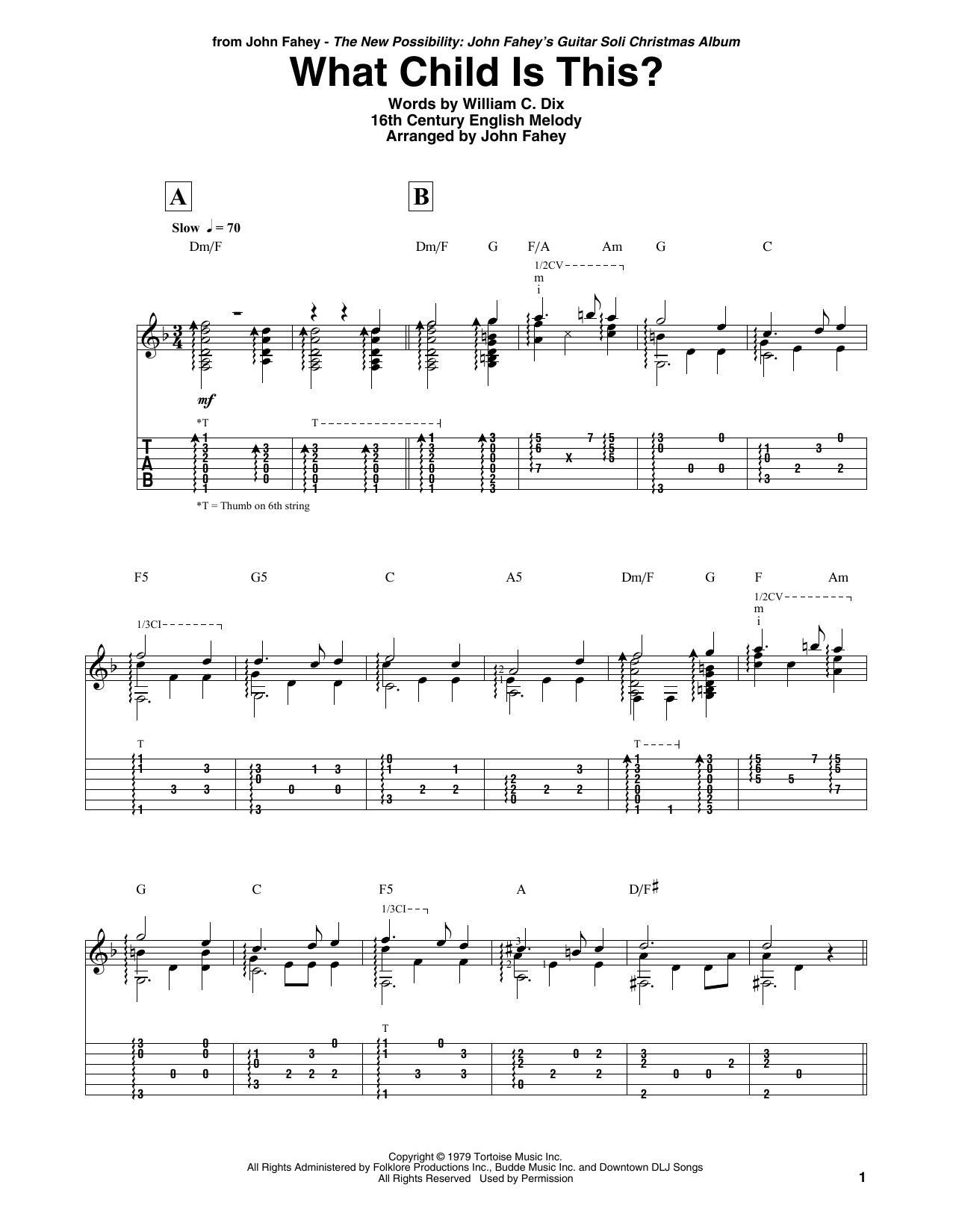 John Fahey What Child Is This? Sheet Music Notes & Chords for Guitar Tab - Download or Print PDF