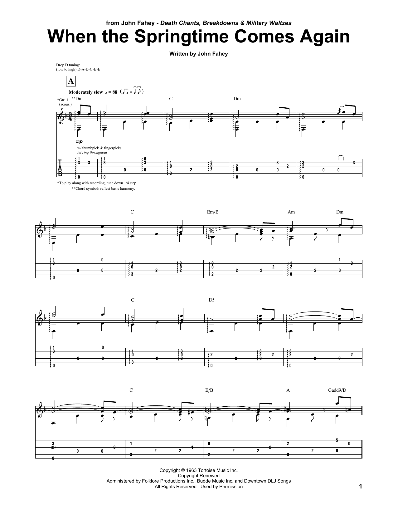 John Fahey When The Springtime Comes Again Sheet Music Notes & Chords for Guitar Tab - Download or Print PDF