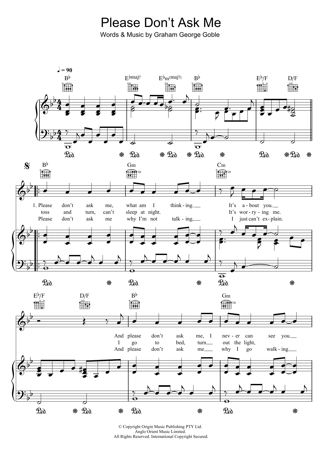 John Farnham Please Don't Ask Me Sheet Music Notes & Chords for Piano, Vocal & Guitar (Right-Hand Melody) - Download or Print PDF
