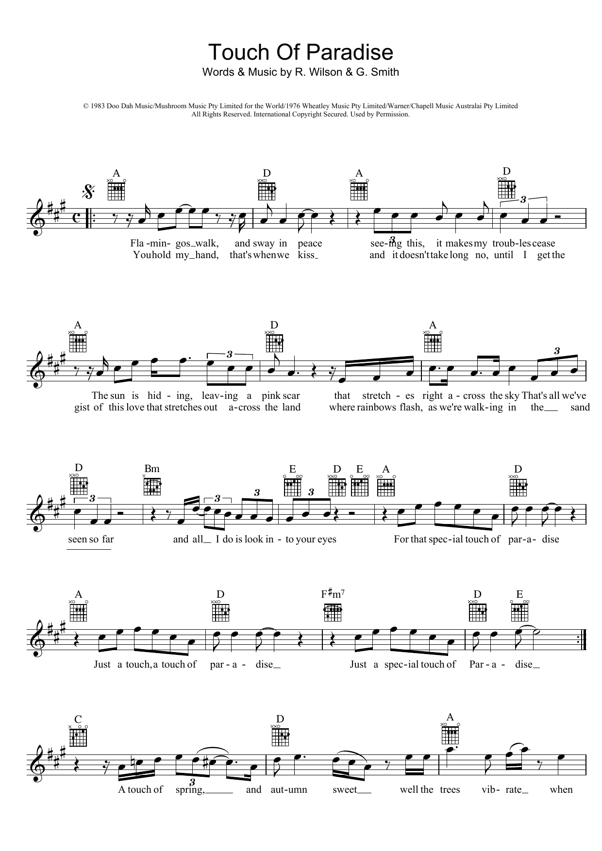 John Farnham Touch Of Paradise Sheet Music Notes & Chords for Melody Line, Lyrics & Chords - Download or Print PDF