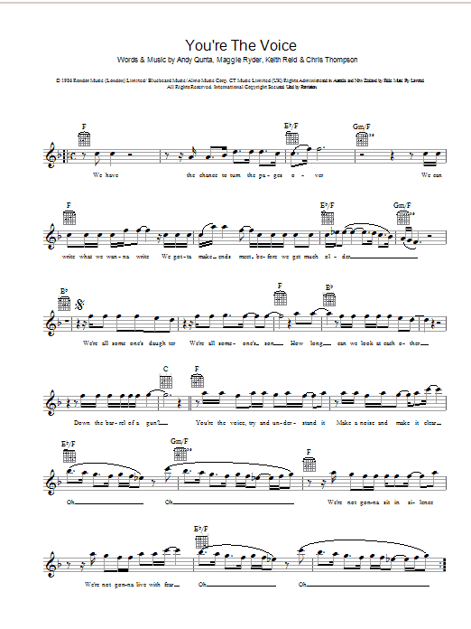 John Farnham You're The Voice Sheet Music Notes & Chords for Easy Piano - Download or Print PDF