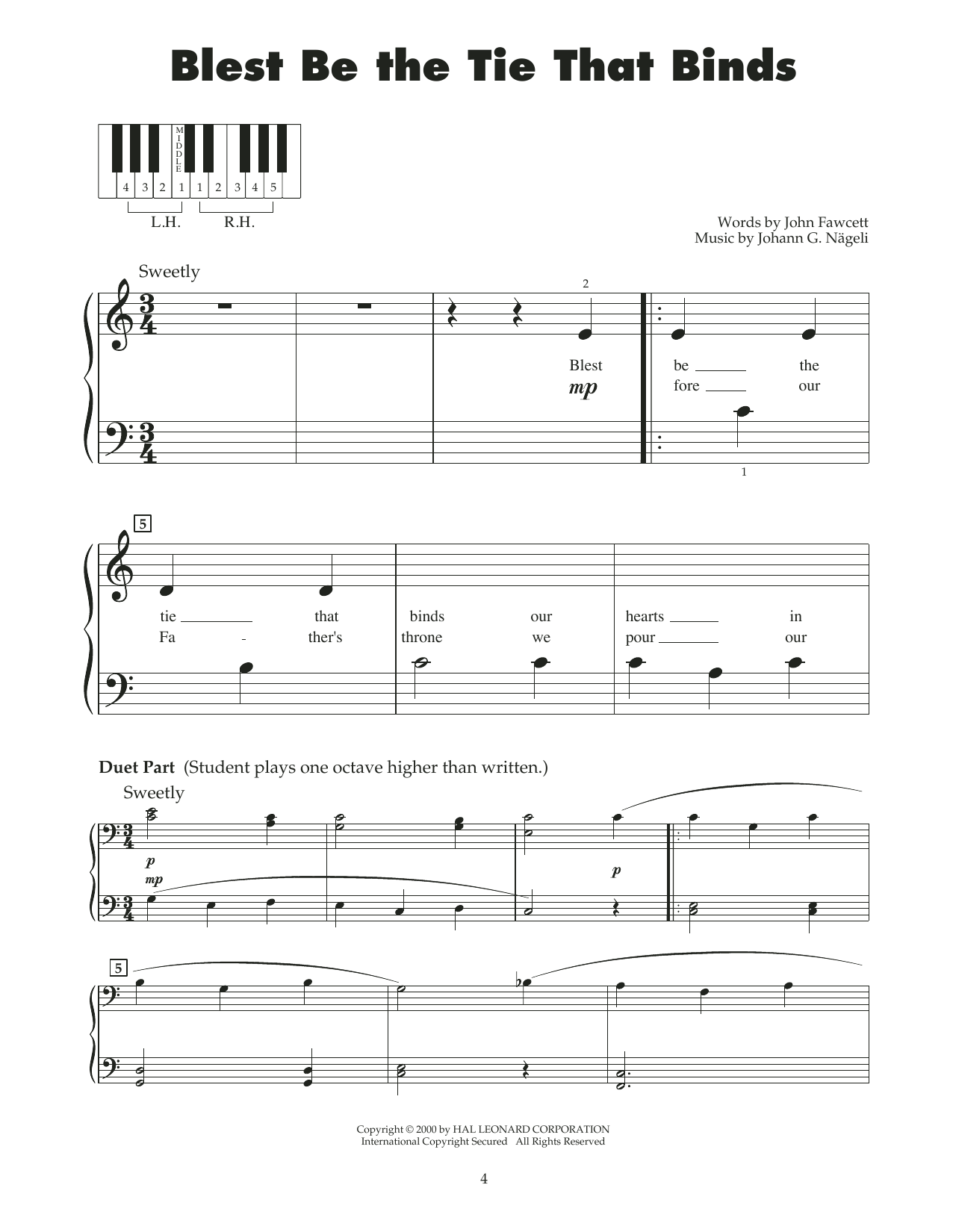 John Fawcett Blest Be The Tie That Binds (arr. Carol Klose) Sheet Music Notes & Chords for 5-Finger Piano - Download or Print PDF