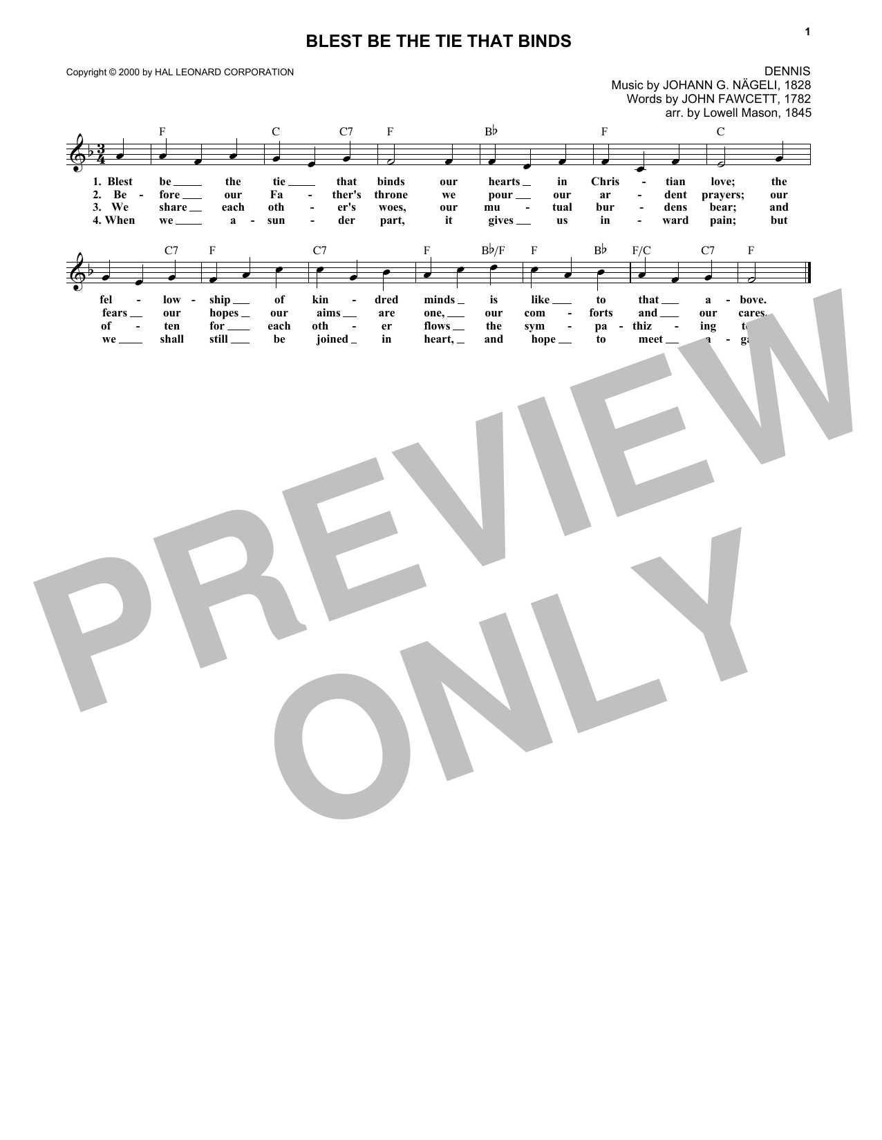 John Fawcett Blest Be The Tie That Binds Sheet Music Notes & Chords for Piano, Vocal & Guitar Chords (Right-Hand Melody) - Download or Print PDF
