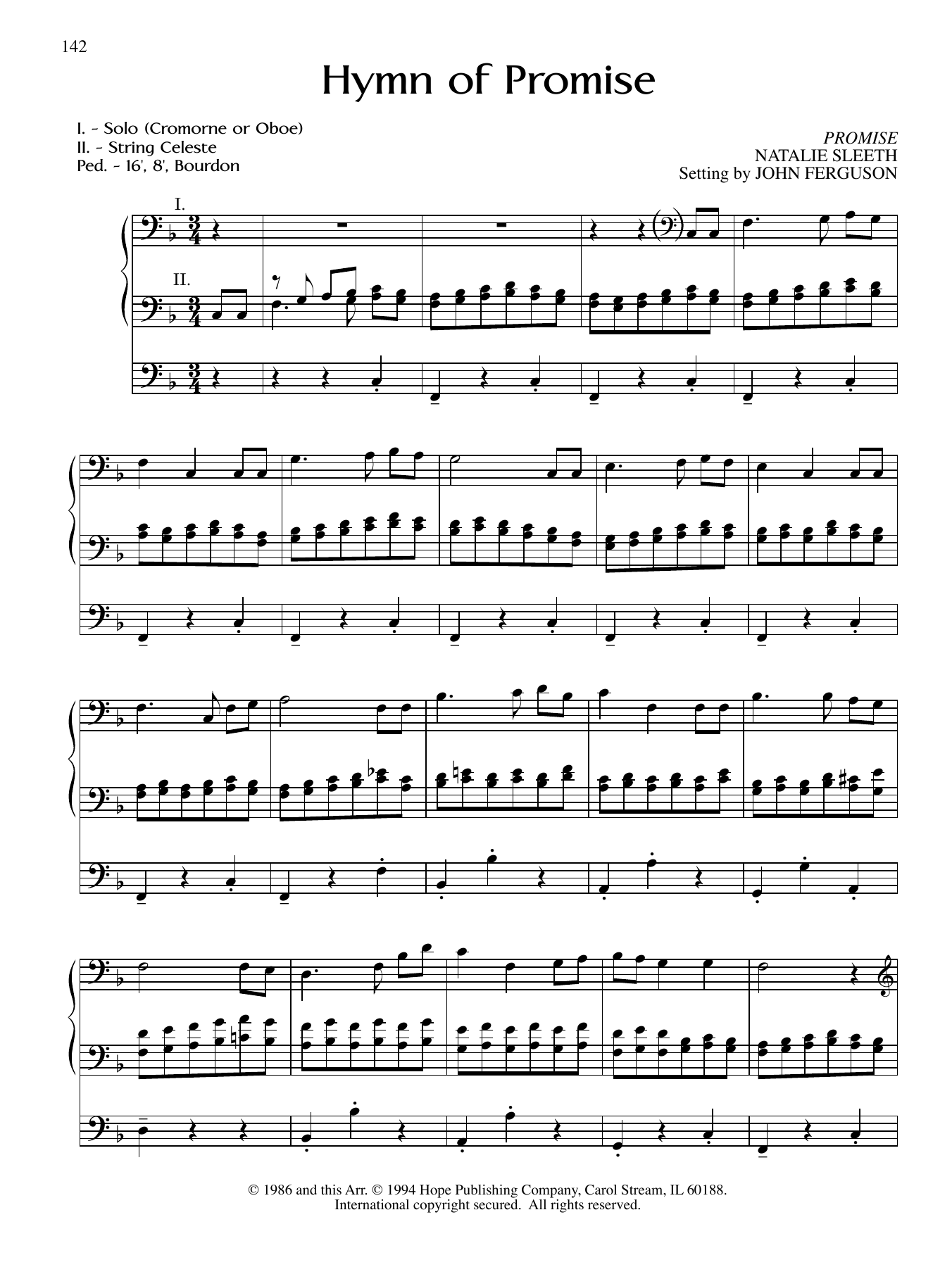 JOHN FERGUSON Hymn of Promise Sheet Music Notes & Chords for Organ - Download or Print PDF