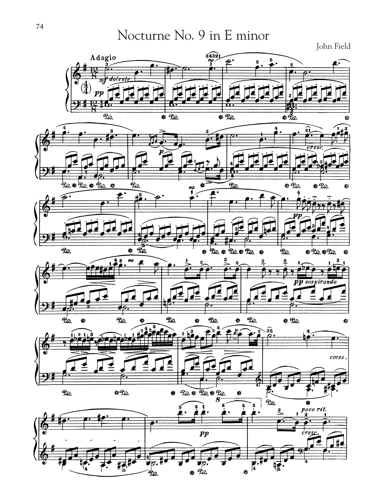 John Field Nocturne No. 9 In E Minor, H. 46 Sheet Music Notes & Chords for Piano Solo - Download or Print PDF