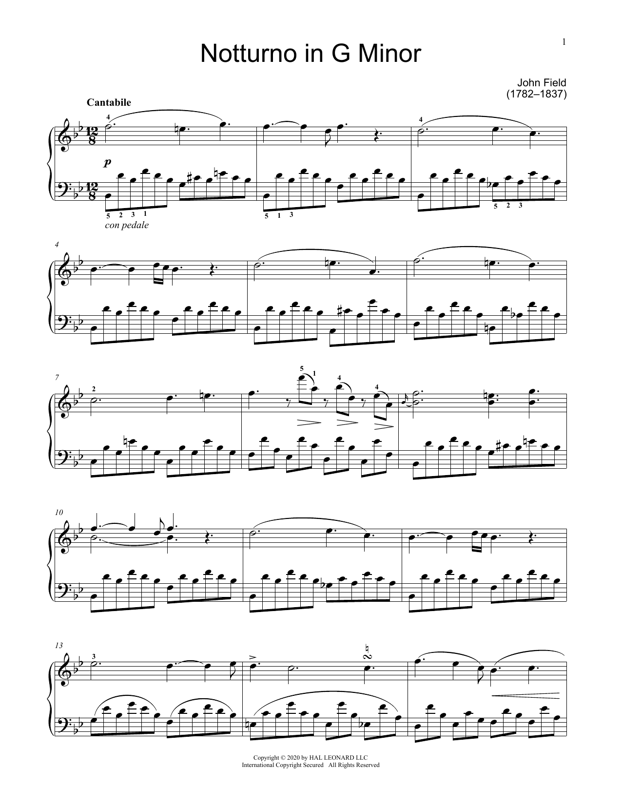 John Field Nocturno Sheet Music Notes & Chords for Educational Piano - Download or Print PDF