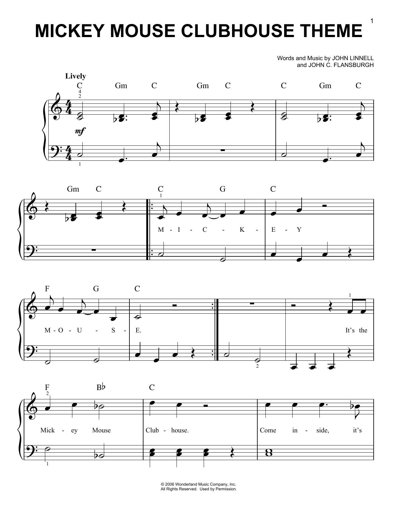 John Flansburgh & John Linnell Mickey Mouse Clubhouse Theme Sheet Music Notes & Chords for Very Easy Piano - Download or Print PDF