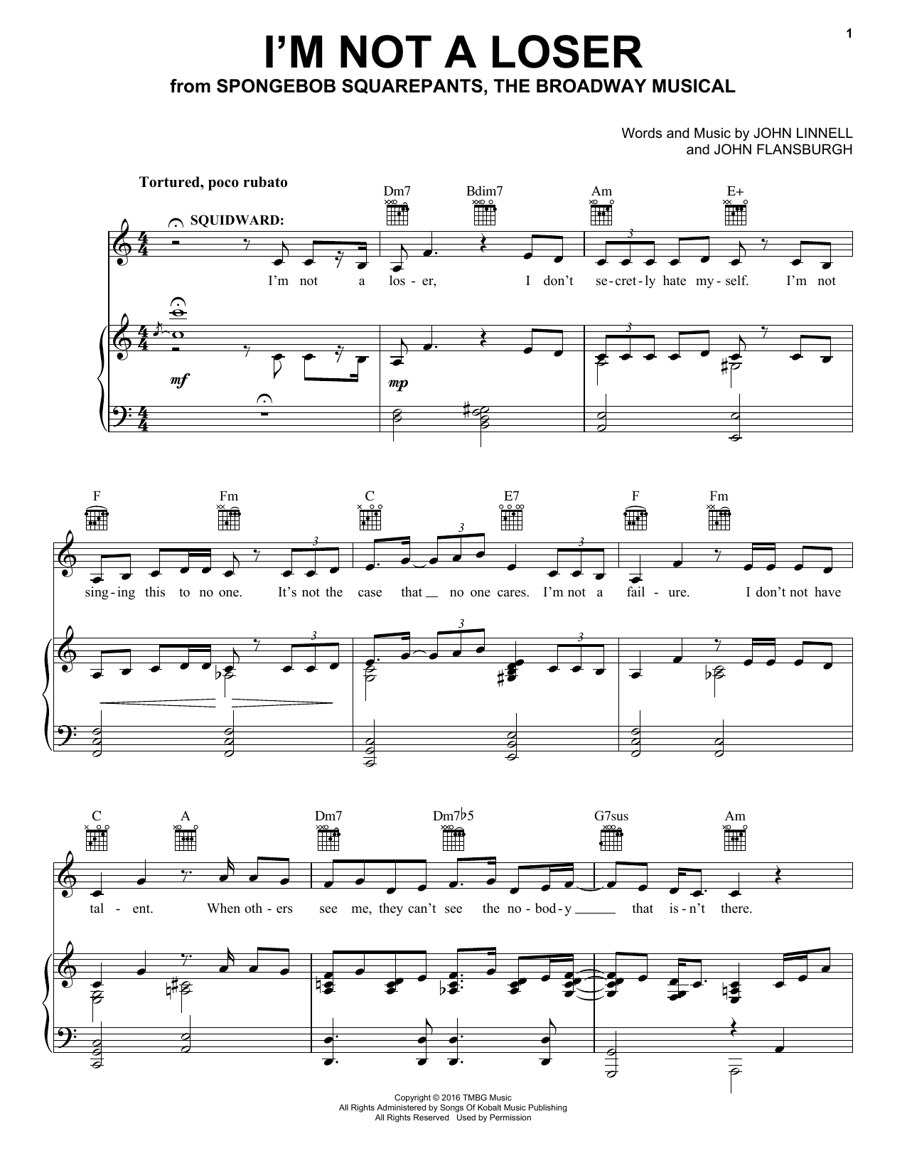 They Might Be Giants I'm Not A Loser (from Spongebob Squarepants, The Broadway Musical) Sheet Music Notes & Chords for Piano & Vocal - Download or Print PDF