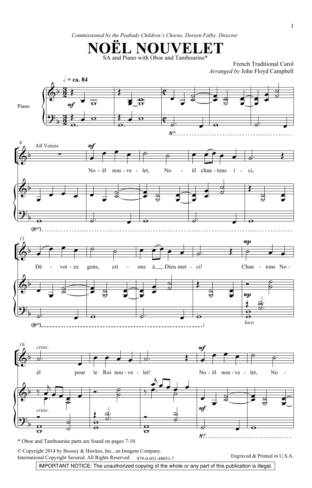 John Floyd Campbell Noel Nouvelet Sheet Music Notes & Chords for 2-Part Choir - Download or Print PDF