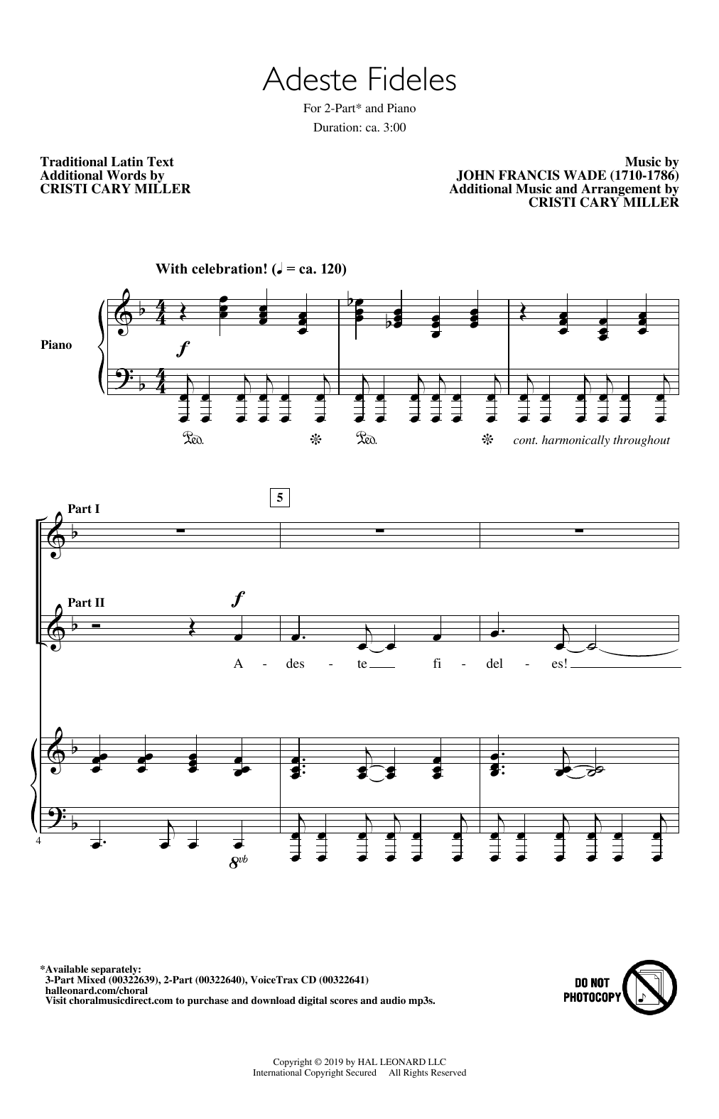 John Francis Wade Adeste Fideles (arr. Cristi Cary Miller) Sheet Music Notes & Chords for 2-Part Choir - Download or Print PDF