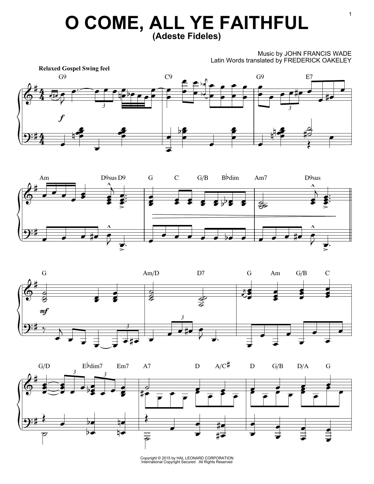 John Francis Wade O Come, All Ye Faithful (Adeste Fideles) [Jazz version] (arr. Brent Edstrom) Sheet Music Notes & Chords for Piano - Download or Print PDF