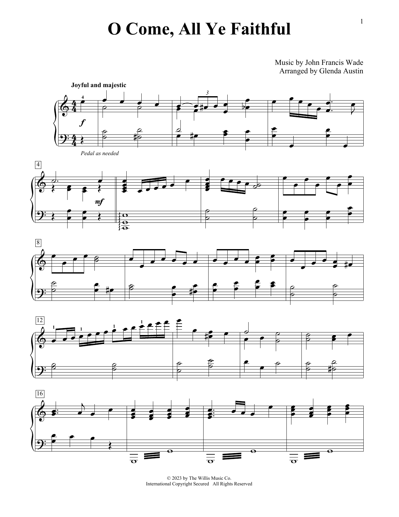 John Francis Wade O Come, All Ye Faithful (arr. Glenda Austin) Sheet Music Notes & Chords for Educational Piano - Download or Print PDF