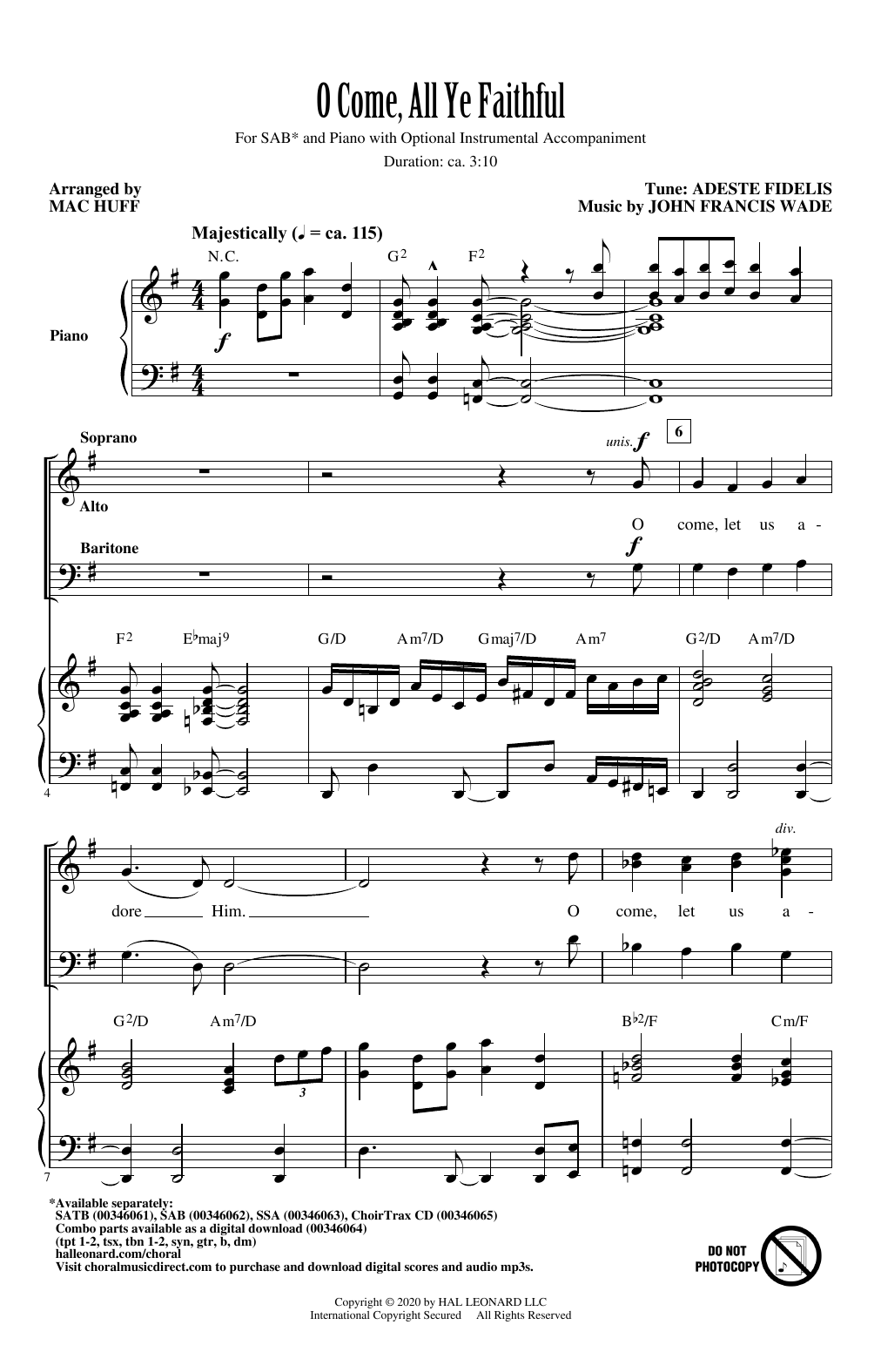 John Francis Wade O Come, All Ye Faithful (arr. Mac Huff) Sheet Music Notes & Chords for SSA Choir - Download or Print PDF