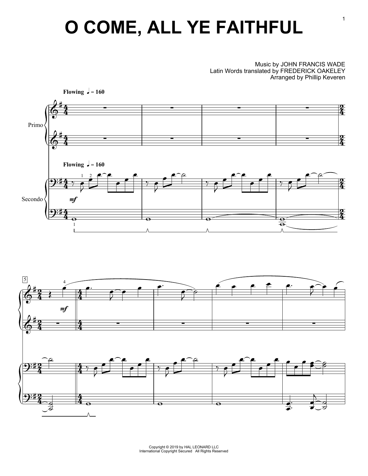 John Francis Wade O Come, All Ye Faithful (arr. Phillip Keveren) Sheet Music Notes & Chords for Piano Duet - Download or Print PDF