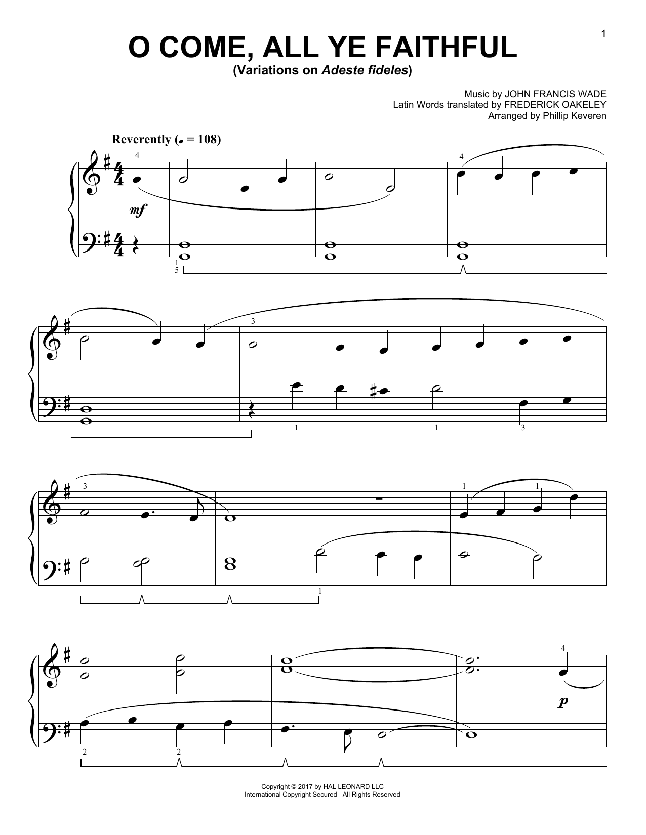 John Francis Wade O Come, All Ye Faithful [Classical version] (arr. Phillip Keveren) Sheet Music Notes & Chords for Easy Piano - Download or Print PDF